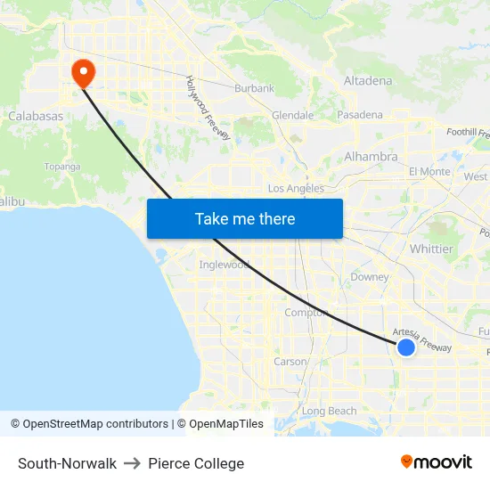 South-Norwalk to Pierce College map