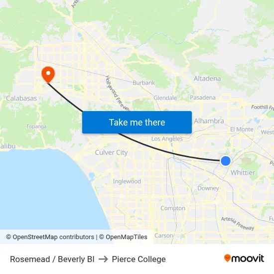 Rosemead / Beverly Bl to Pierce College map