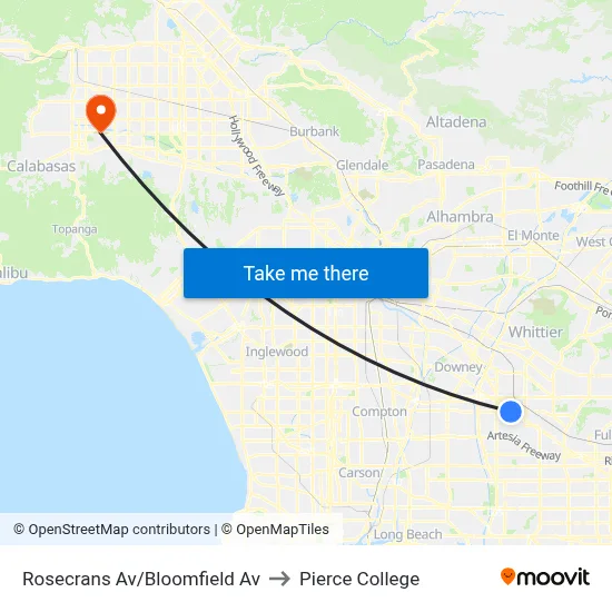 Rosecrans Av/Bloomfield Av to Pierce College map