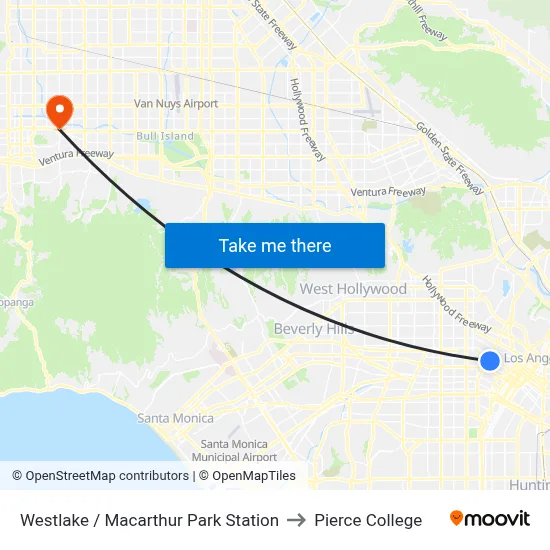 Westlake / Macarthur Park Station to Pierce College map