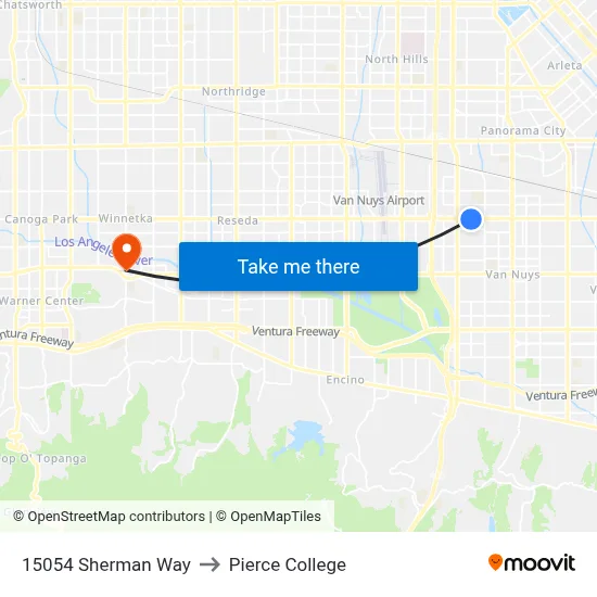 15054 Sherman Way to Pierce College map