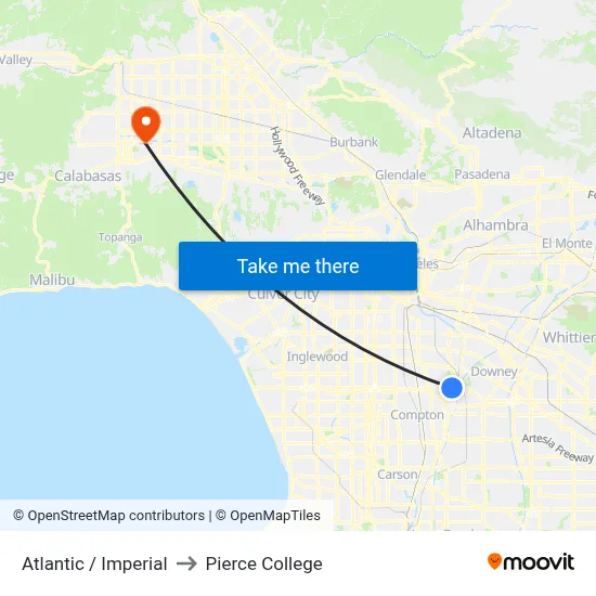 Atlantic / Imperial to Pierce College map