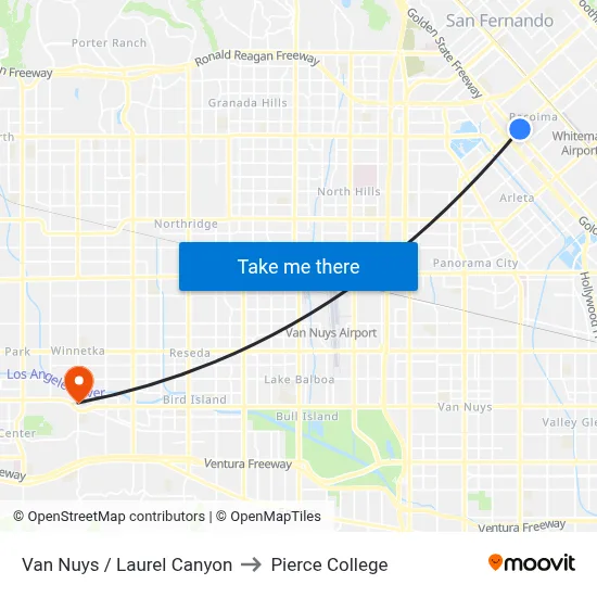 Van Nuys / Laurel Canyon to Pierce College map