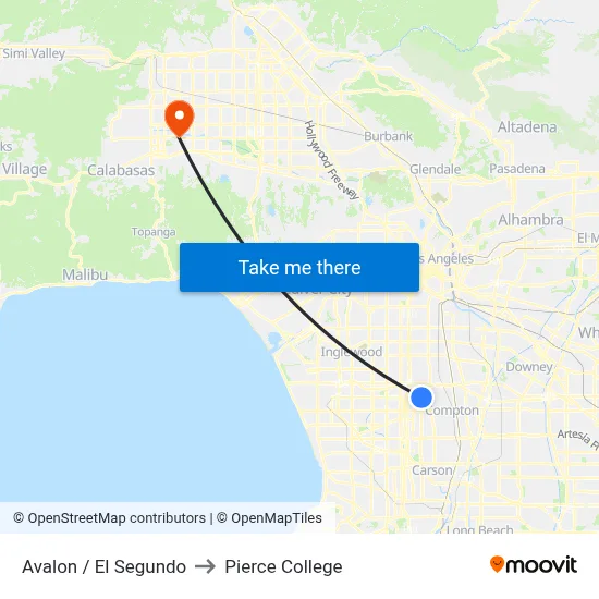 Avalon / El Segundo to Pierce College map
