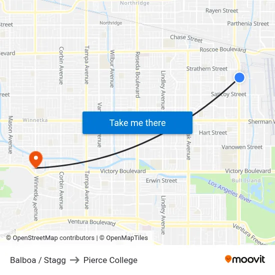 Balboa / Stagg to Pierce College map