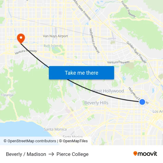 Beverly / Madison to Pierce College map