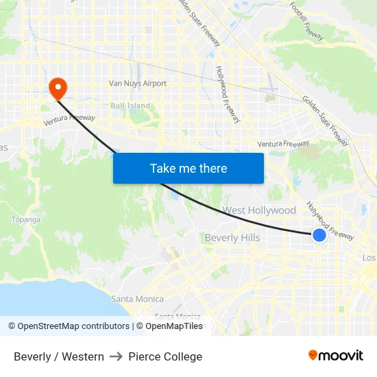 Beverly / Western to Pierce College map