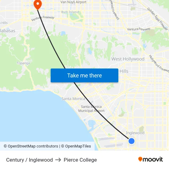 Century / Inglewood to Pierce College map
