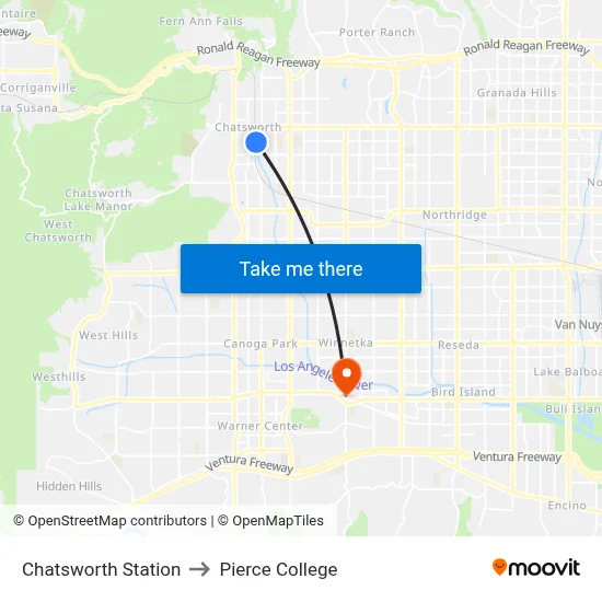 Chatsworth Station to Pierce College map