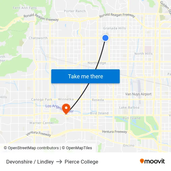 Devonshire / Lindley to Pierce College map