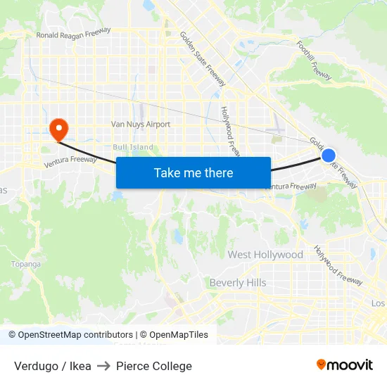 Verdugo / Ikea to Pierce College map