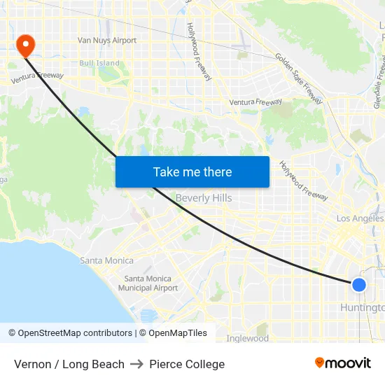 Vernon / Long Beach to Pierce College map