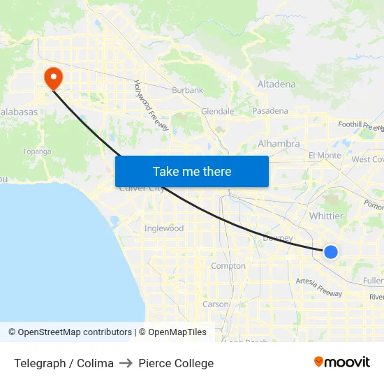 Telegraph / Colima to Pierce College map