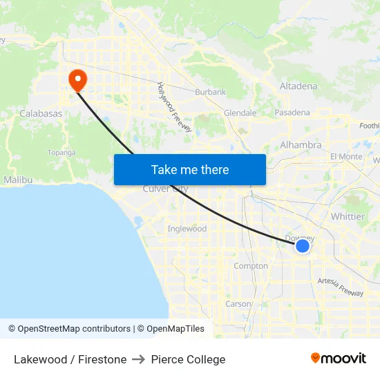 Lakewood / Firestone to Pierce College map