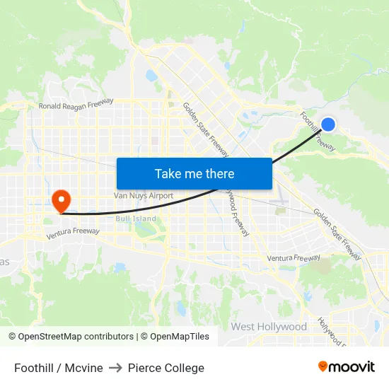 Foothill / Mcvine to Pierce College map
