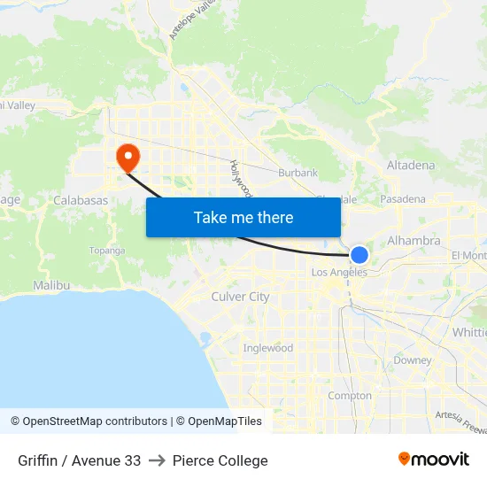 Griffin / Avenue 33 to Pierce College map