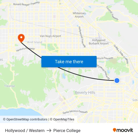 Hollywood / Western to Pierce College map