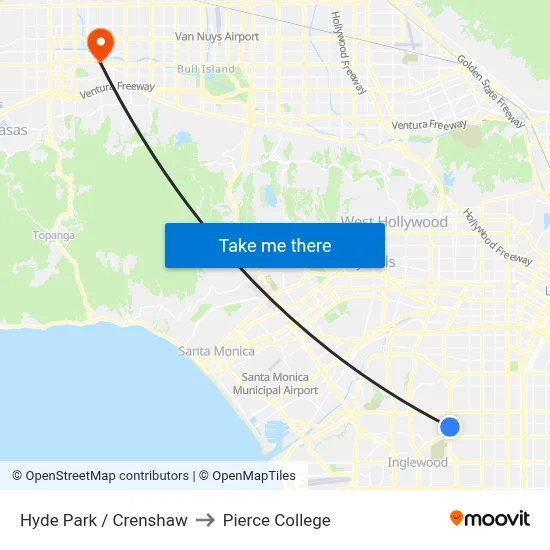 Hyde Park / Crenshaw to Pierce College map