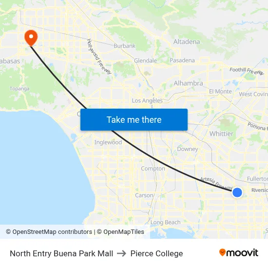 North Entry Buena Park Mall to Pierce College map
