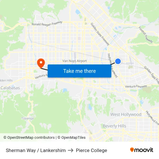 Sherman Way / Lankershim to Pierce College map