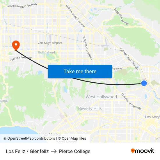 Los Feliz / Glenfeliz to Pierce College map