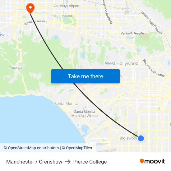Manchester / Crenshaw to Pierce College map