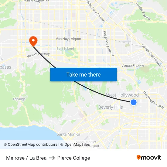 Melrose / La Brea to Pierce College map