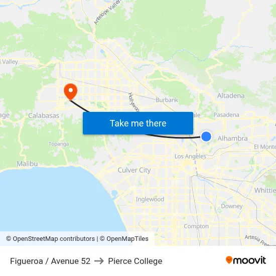 Figueroa / Avenue 52 to Pierce College map