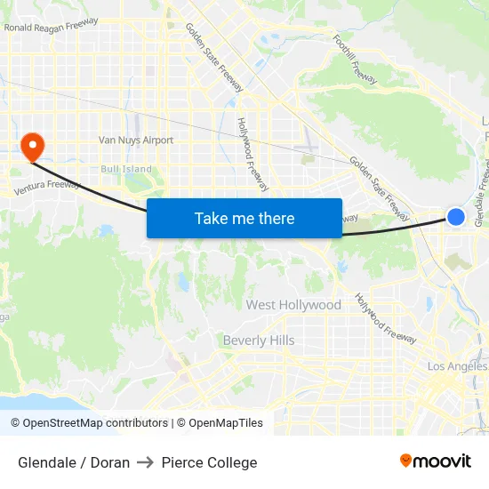 Glendale / Doran to Pierce College map