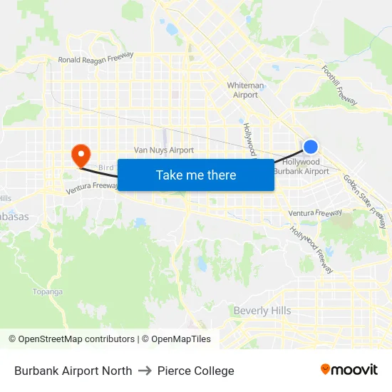 Burbank Airport North to Pierce College map