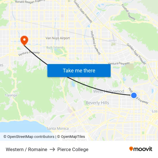 Western / Romaine to Pierce College map