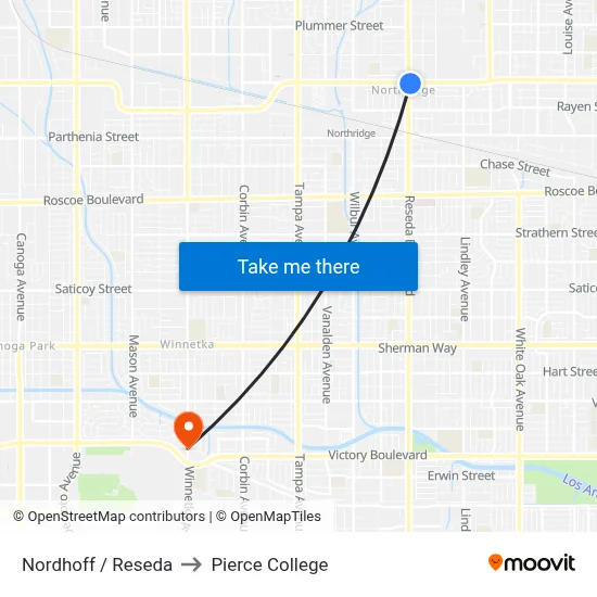 Nordhoff / Reseda to Pierce College map