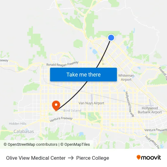 Olive View Medical Center to Pierce College map