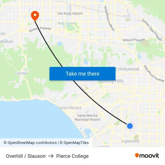 Overhill / Slauson to Pierce College map