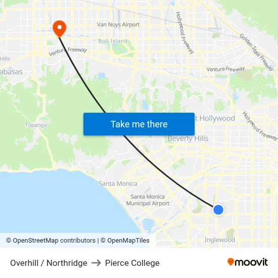 Overhill / Northridge to Pierce College map