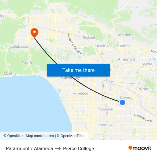 Paramount / Alameda to Pierce College map