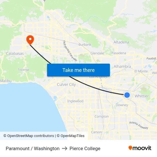 Paramount / Washington to Pierce College map