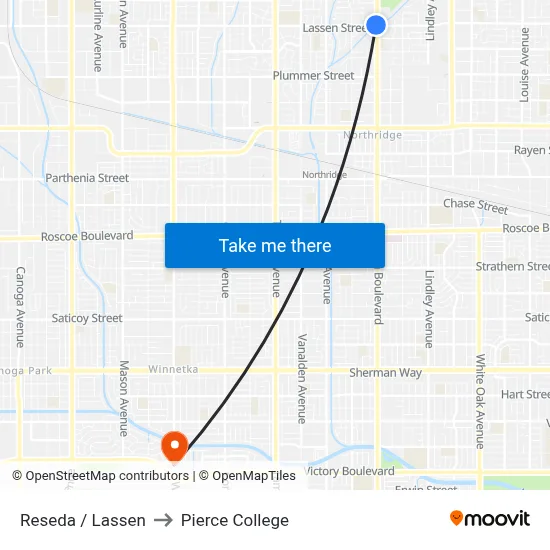 Reseda / Lassen to Pierce College map