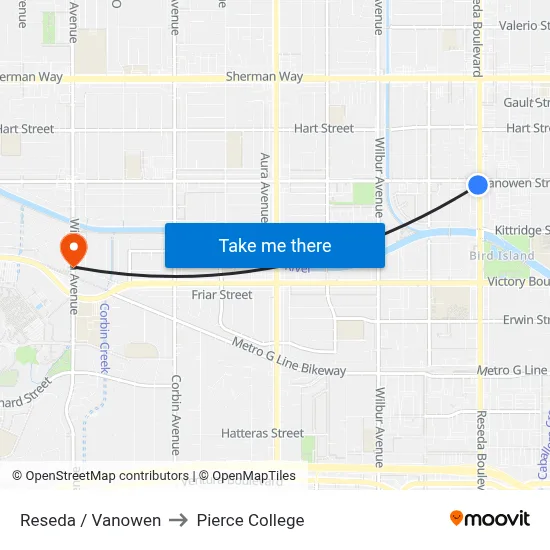 Reseda / Vanowen to Pierce College map