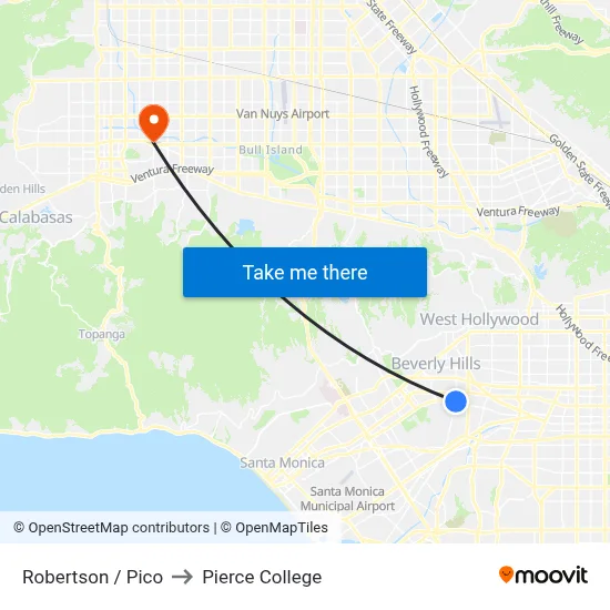 Robertson / Pico to Pierce College map