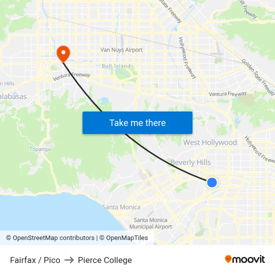 Fairfax / Pico to Pierce College map