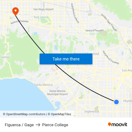Figueroa / Gage to Pierce College map