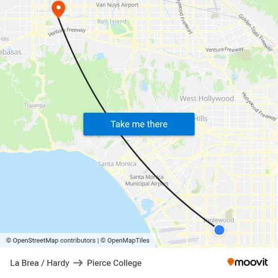 La Brea / Hardy to Pierce College map
