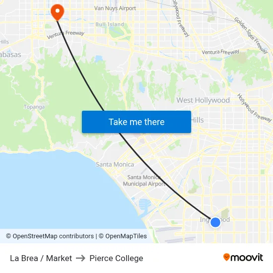 La Brea / Market to Pierce College map