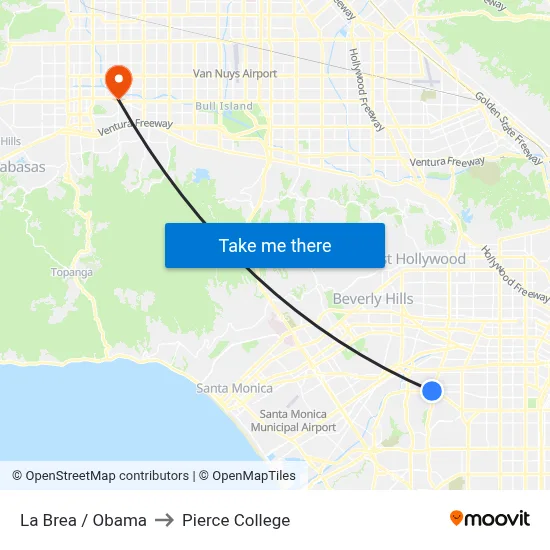 La Brea / Obama to Pierce College map
