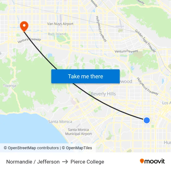 Normandie / Jefferson to Pierce College map