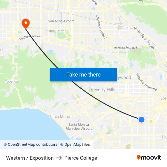 Western / Exposition to Pierce College map
