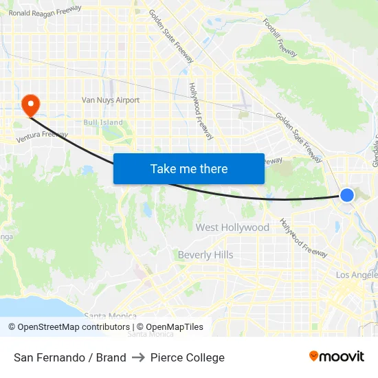 San Fernando / Brand to Pierce College map