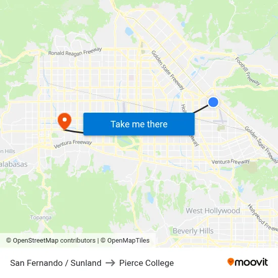 San Fernando / Sunland to Pierce College map