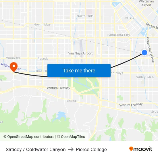 Saticoy / Coldwater Canyon to Pierce College map